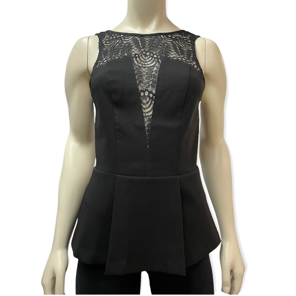 Dynamite Peplum Tank Top with Lace Chest, Backless, Black, Size XS